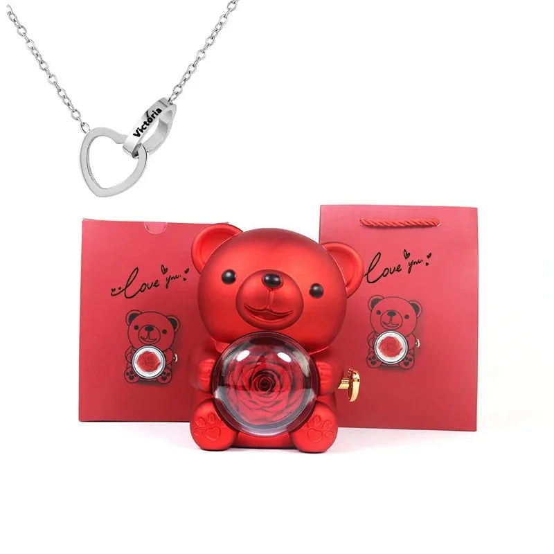 EverRose Bear Gift Box- With A Heart Necklace