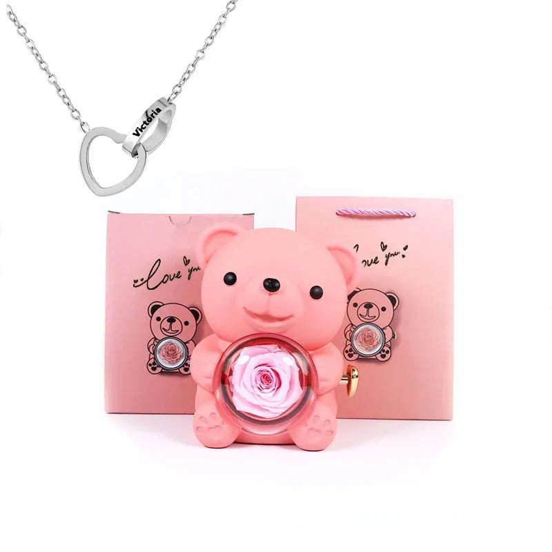 EverRose Bear Gift Box- With A Heart Necklace