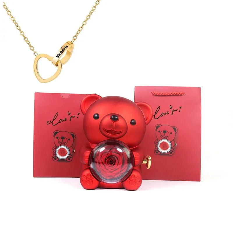 EverRose Bear Gift Box- With A Heart Necklace