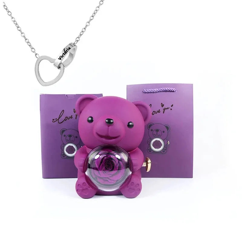 EverRose Bear Gift Box- With A Heart Necklace