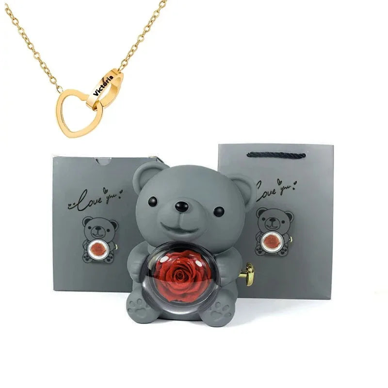 EverRose Bear Gift Box- With A Heart Necklace