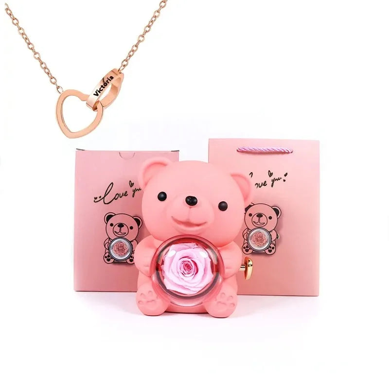 EverRose Bear Gift Box- With A Heart Necklace