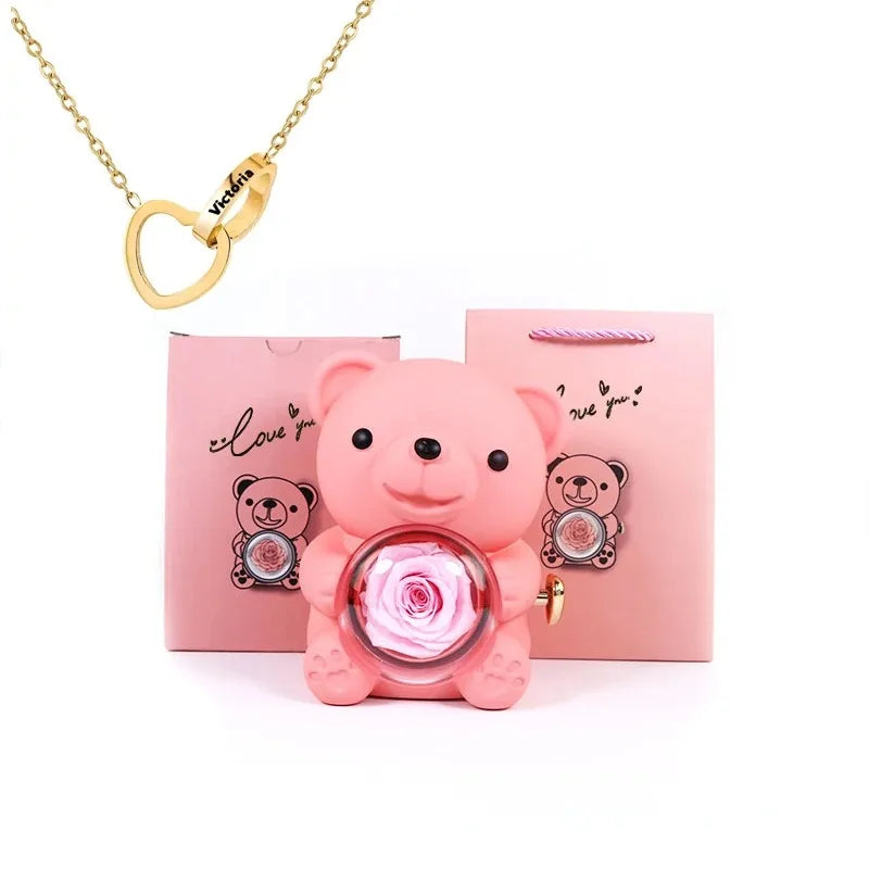 EverRose Bear Gift Box- With A Heart Necklace