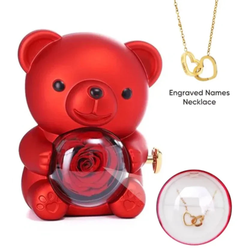 EverRose Bear Gift Box- With A Heart Necklace